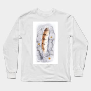 Barn Owl Feather on Watercolour - by Nadya Neklioudova Long Sleeve T-Shirt